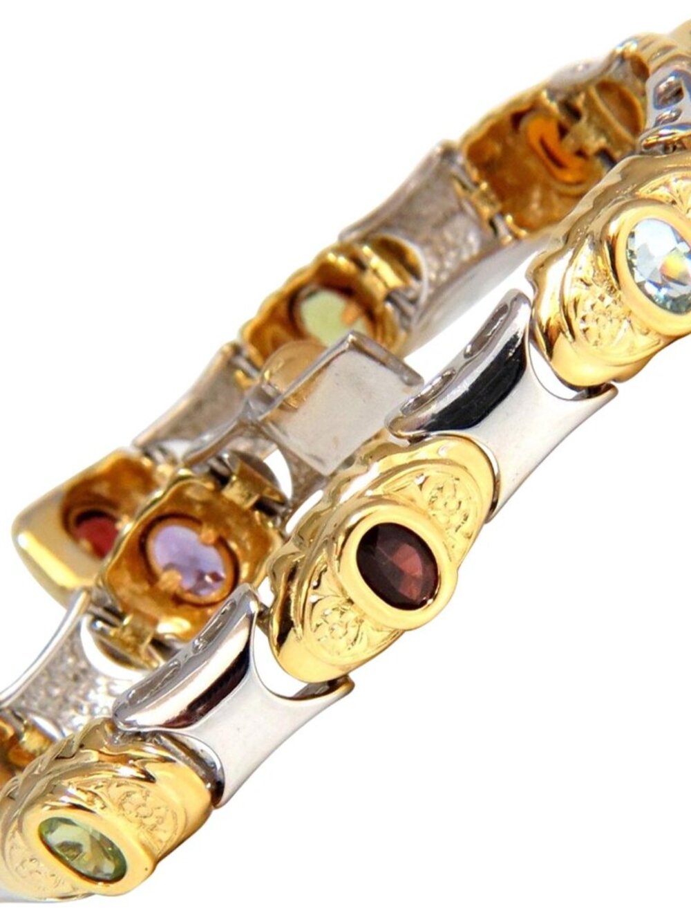 NATURAL PERIDOT CITRINE AMETHYST AQUAMARINE & GARNET BRACELET 14KT*